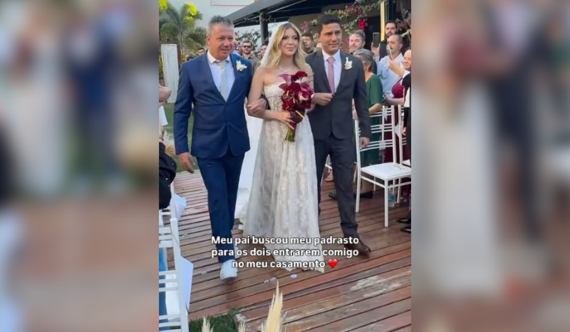 Pai e padrasto acompanham noiva até o altar em Tupi Paulista