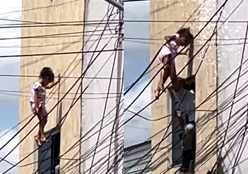 Policial resgata menina de 4 anos pendurada em fios elétricos em Alagoas