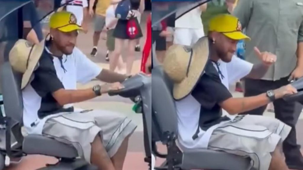Neymar circula em motinha elétrica e atrai fãs em parque de Orlando