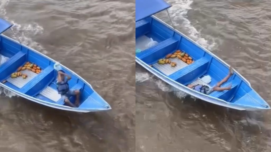 Vídeo mostra menino em canoa levando sacolada ao lado de embarcação após Festival de Parintins