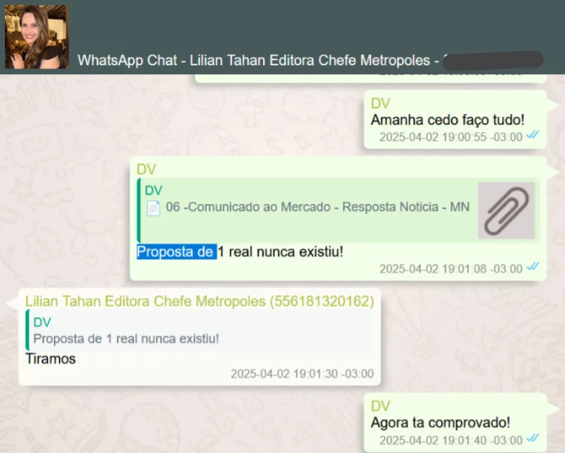 Mensagens indicam revisão de reportagens do Metrópoles por Daniel Vorcaro